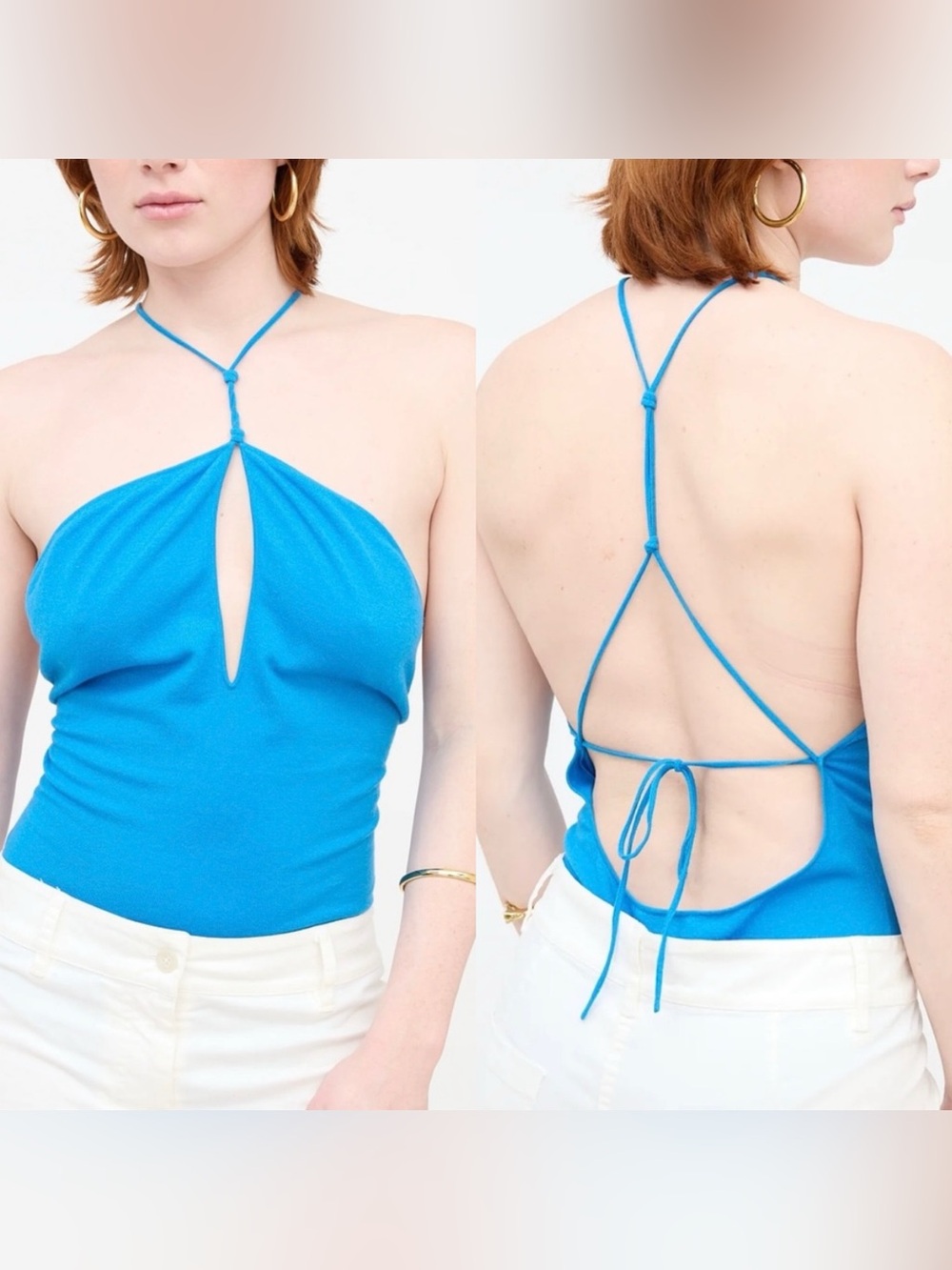 NEW BOTTEGA VENETA CASHMERE BODYSUIT IN BLUE SIZE 10 / LARGE